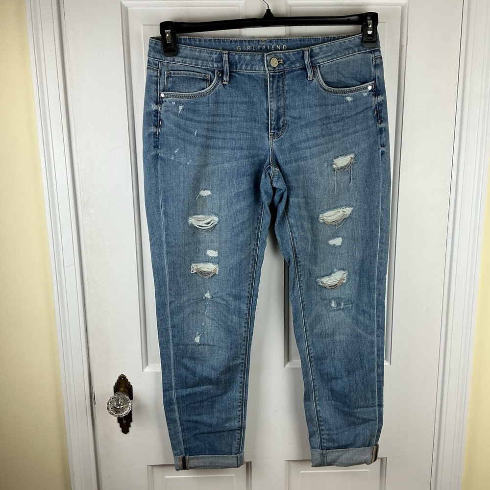 WHBM Distressed Skinny Jeans Light Wash Size 8